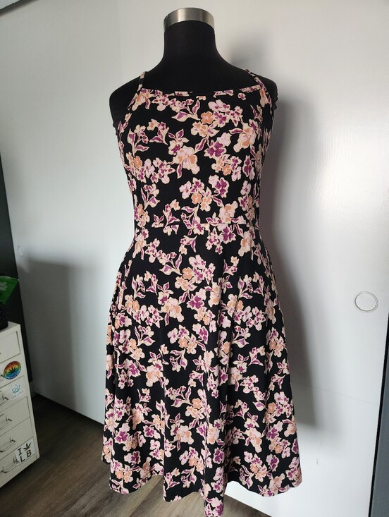 Pact Dresses & Skirts - Pact Black Floral Midi Dress with Pink and Peach Blossoms
